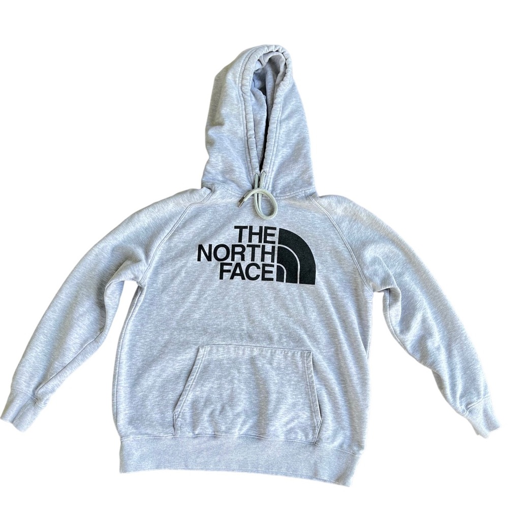 The North Face Light Gray Pullover Hoodie with Black Logo